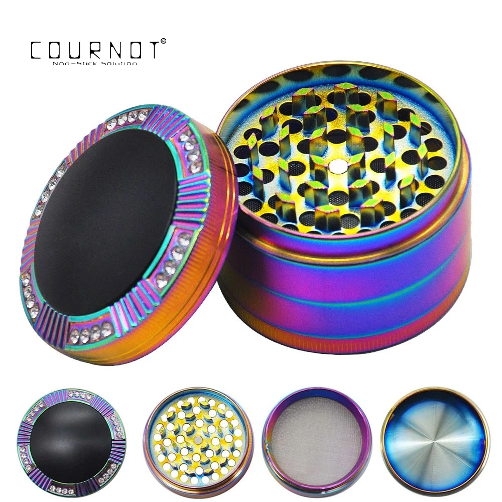 

COURNOT Solid Zinc Alloy Grinder With Big Spice Case 4 Piece 2.5 Inches Metal Tobacco Herb Grinder Smoking Pipe Accessories