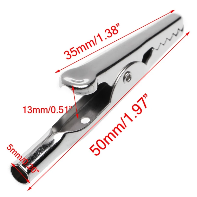 100 Pcs Electric Test Crocodile Alligator Clips Clamps Silver Tone 50mm