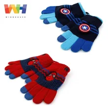 Зимние Детские перчатки Marvel Человек-паук Капитан Америка мальчик сенсорный экран вязаные перчатки зимние теплые Висячие веревочки варежки