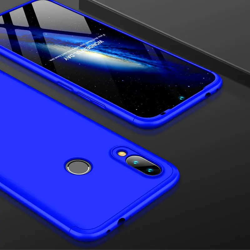 Чехол для Redmi Note 7 Pro Note7, цветной, на 360 градусов, полный чехол, противоударный, матовый чехол для телефона, для Xiaomi Redmi 7, 7A, Redmi7+ стеклянная пленка - Цвет: Blue