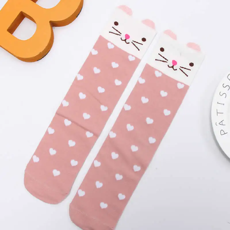 Love the cat Гетры до колена для девочек; новые детские гольфы для девочек; Хлопковые гольфы до колена с рисунком; гетры для младенцев - Цвет: Love the cat