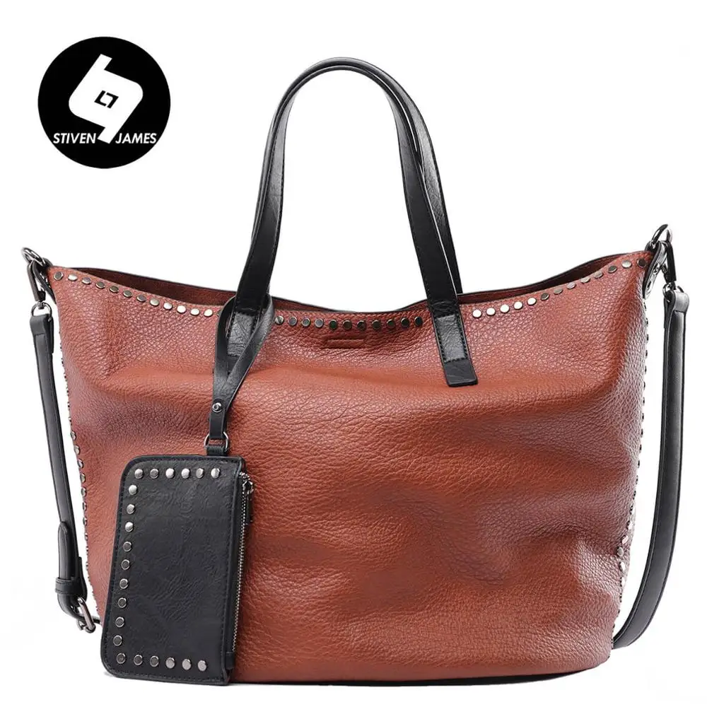 

STIVEN JAMES Rivet Tote Bags for Women Soft PU Suede Shoulder handbag Super Light Leather Tote Bag Big Crossbody Ladies Handbags