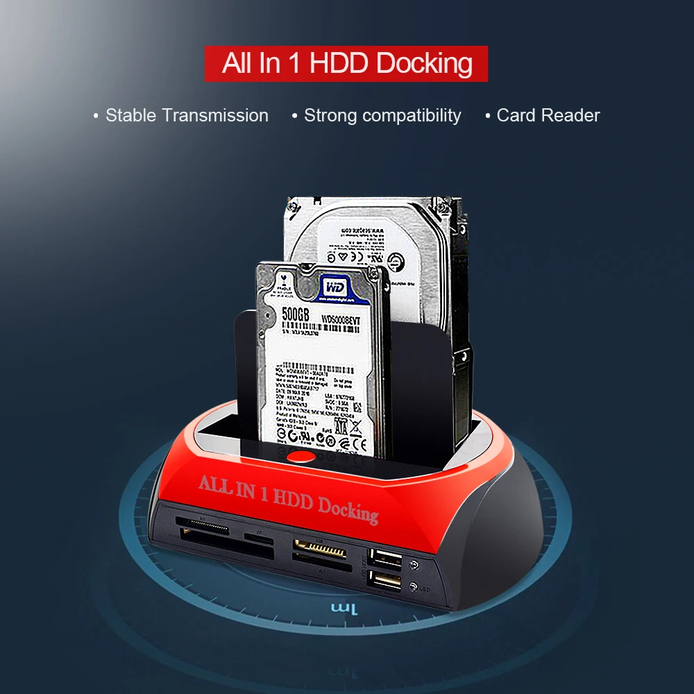 CHIPAL All In 1 HDD Docking Station USB 2.0 to 2.5" 3.5" IDE SATA eSATA External HD Box Hard Disk Drive Enclosure Card Reader