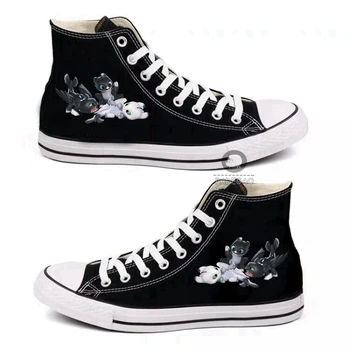 

How to Train Your Dragon 3 canvas Shoes Toothless Light fury High top Flat Sneakers Casual Printing plimsolls for men women