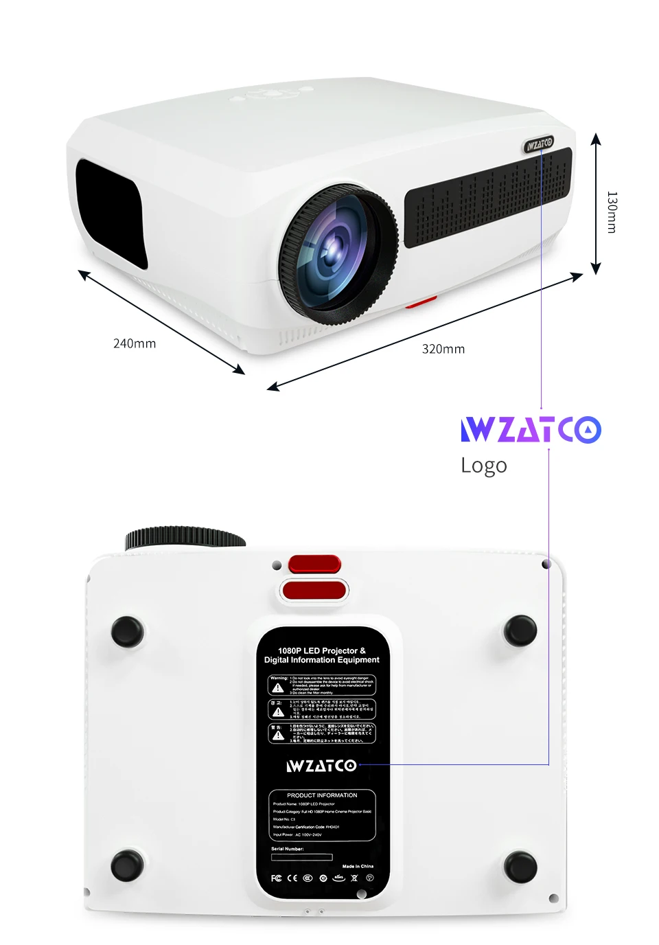 WZATCO C3 Full HD 1080P Projector Android 10.0 WIFI 300 inch Big Screen Proyector Home Media Video Player Smart Android  Beamer cheap projector