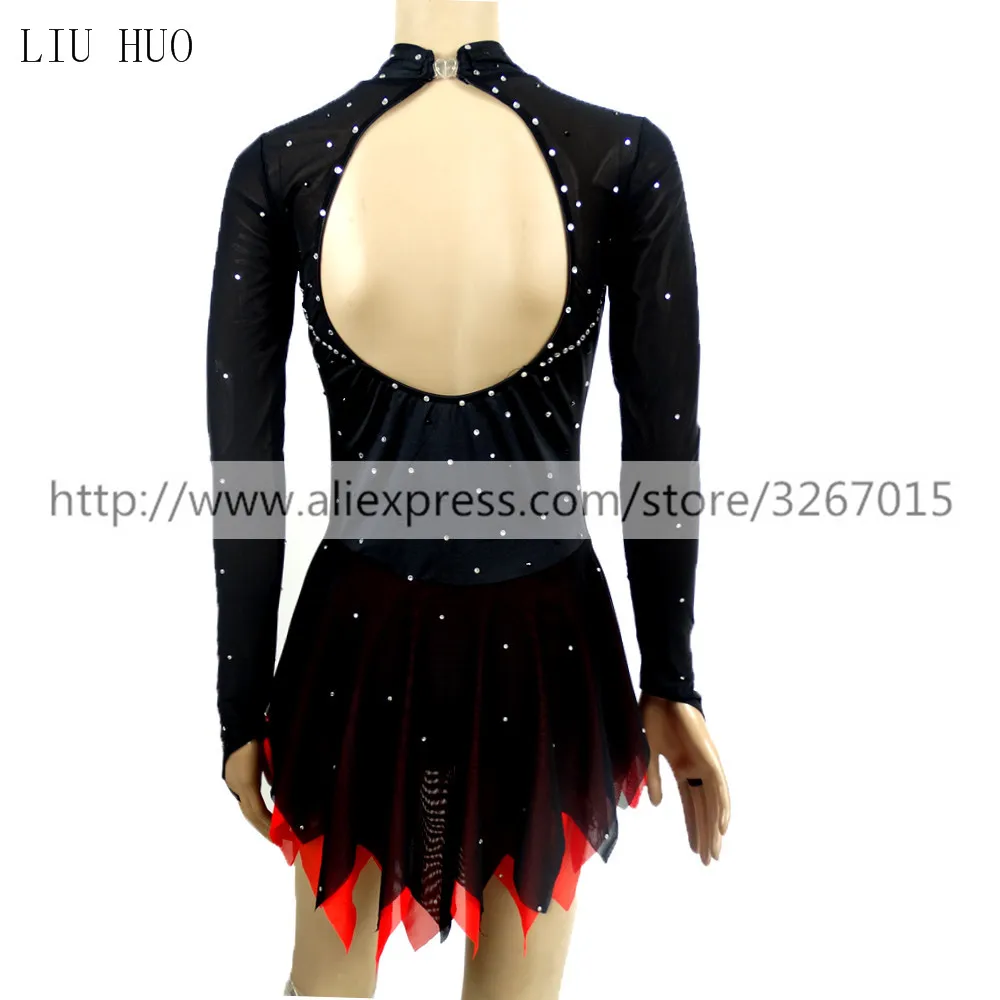 Платье для фигурного катания женское платье для фигурного катания для девочек черное платье с открытой спиной Глубокий v-образный вырез спандекс микро-эластичное профессиональное соревнование