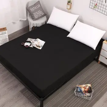 

50Solid Fitted Sheet With Elastic Band White Waterproof Bed Sheet Mattress Covers Bedsheet Queen Size Bed Sheets Set