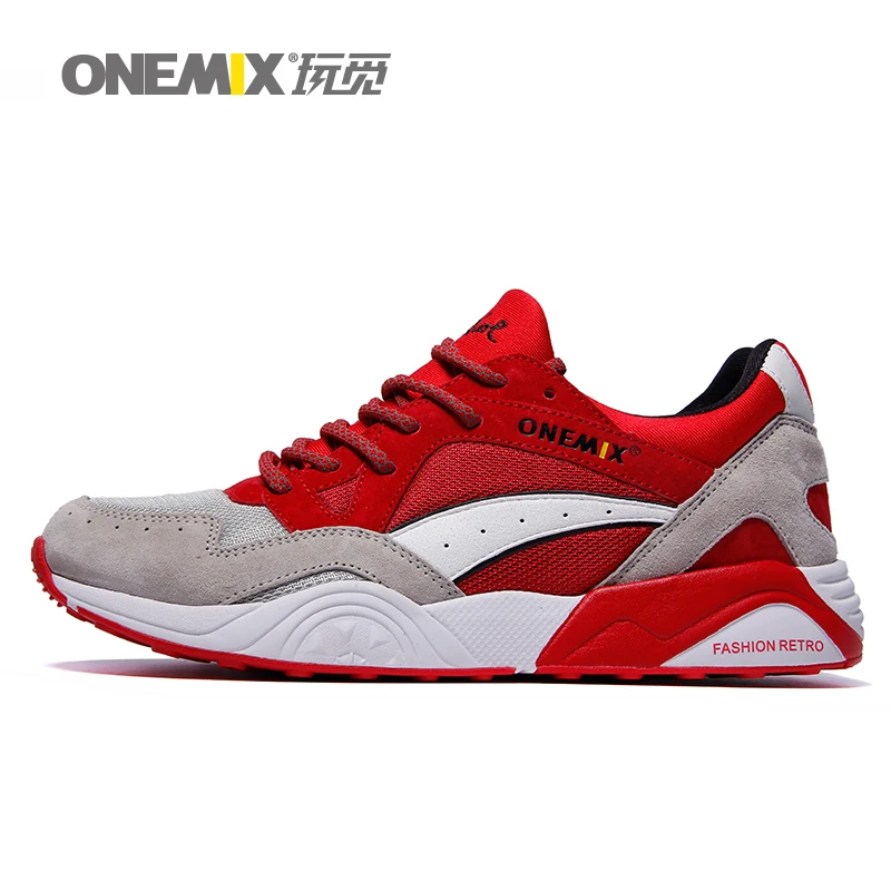 ONEMIX Shoes Men Sneakers Light Weight Breathable Lace-up Training Jogging Shoes Adult Male Outdoor Casual Shoes - Цвет: Gray Red