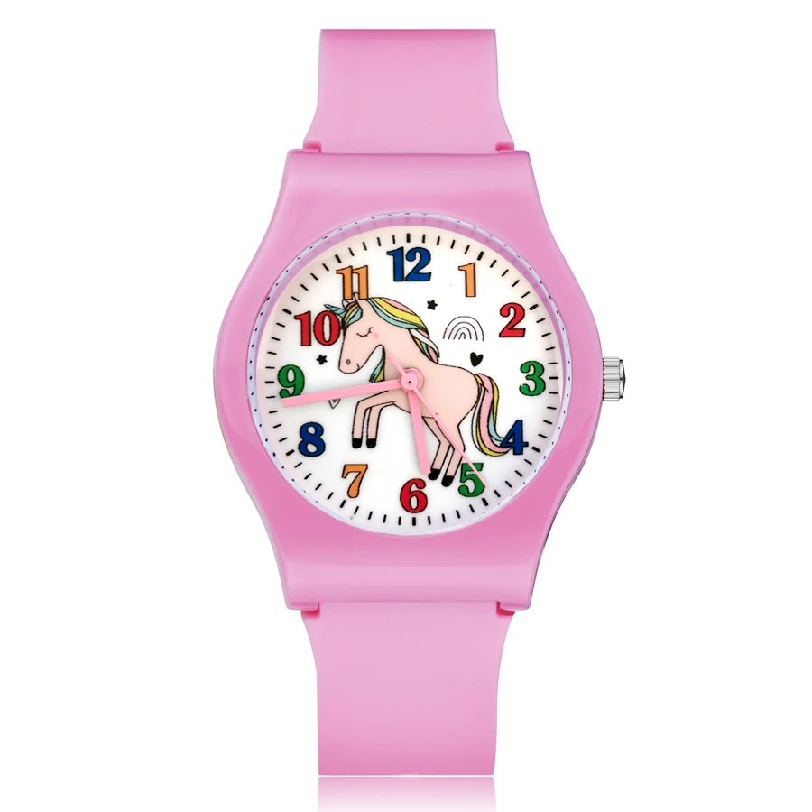 Модные милые детские часы с единорогом и лошадью, детские Студенческие Кварцевые наручные часы с резиновым ремешком JO04