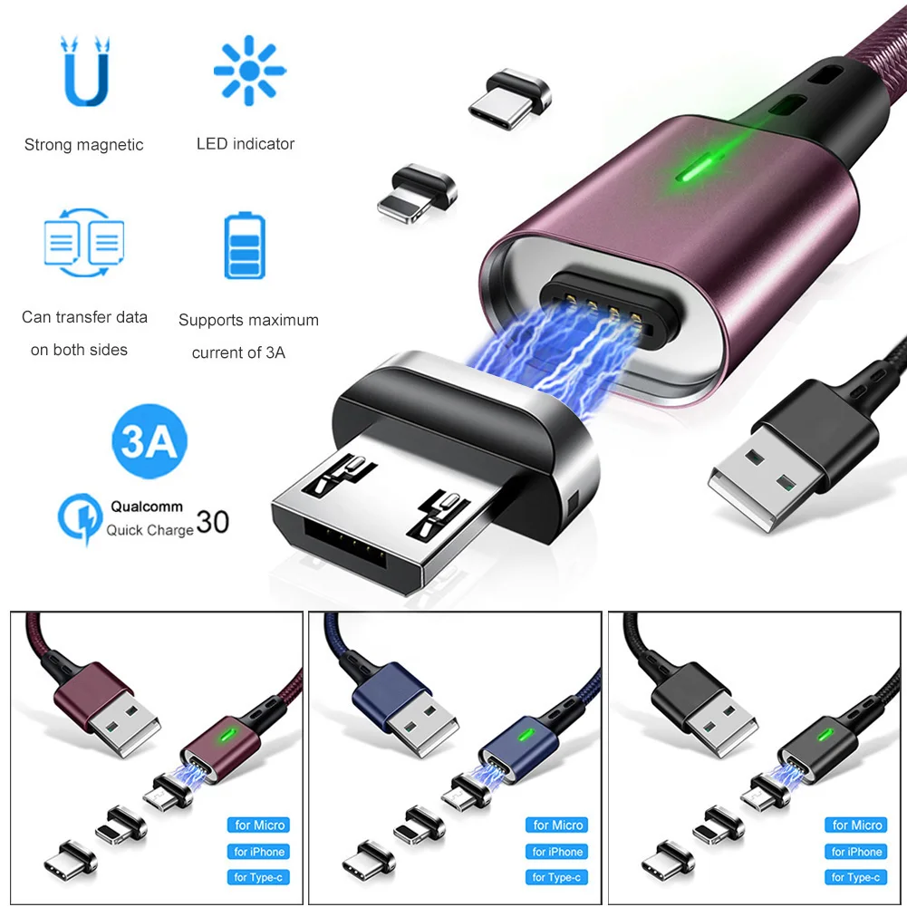 

3 In 1Magnetic Data Cable For Apple Android Type-C Charging And Data Transmission USB Charging Cable Magnetic Blind Suction