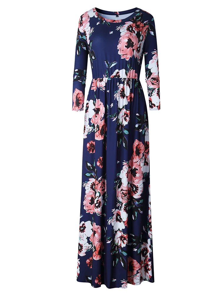 Autumn summer women dress Long short sleeve maxi dress women floor length white print floral ladies casual dress vestidos LD718 (31)