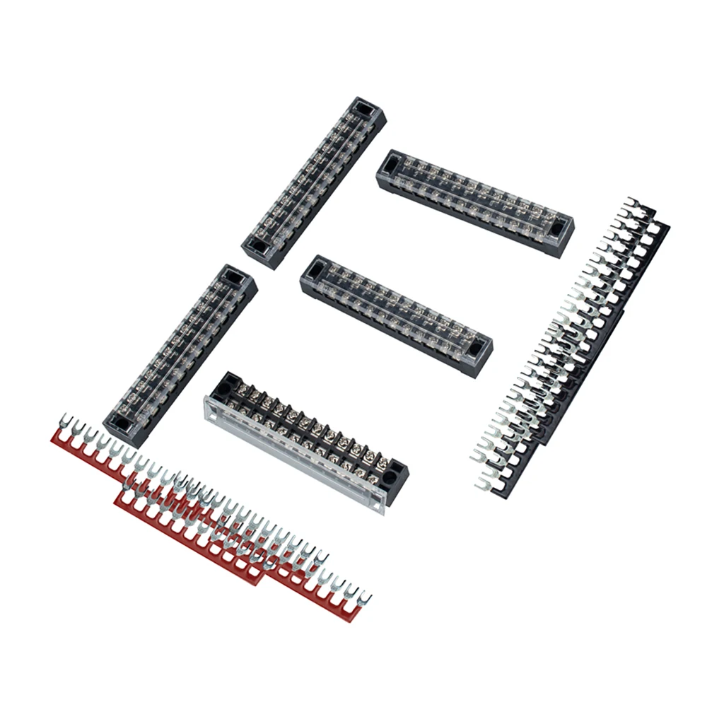 5 Sets 12P Dual Row 600V 15A Screw Terminal Strip Blocks + Jumper Barrier Strips