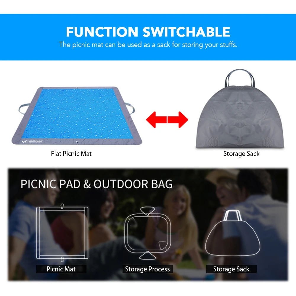 Picnic Mats Multifunctional Mattress Beach Blanket Waterproof Sand Free Beach Mat with Storage Bag Outdoor Camping Mat