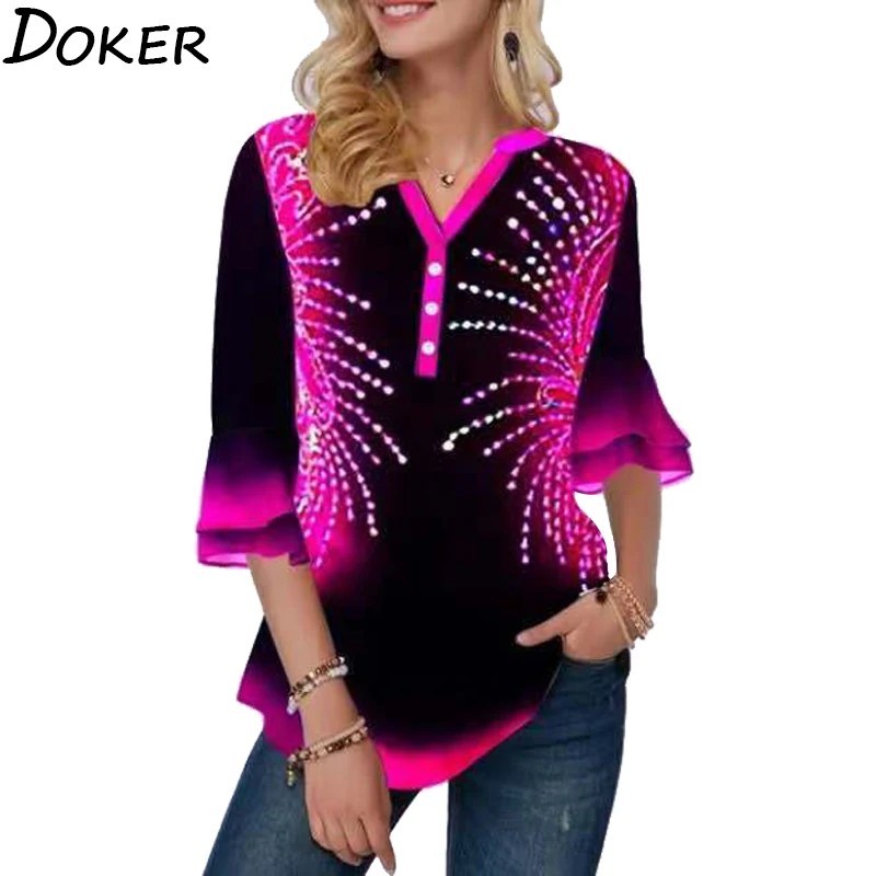 2020 Summer Print Blouse Women Clothes V-neck 3/4 Sleeve Plus Size Tops Elegant Office Work Shirt Casual Streetwear Blouses 2020 Summer Print Blouse Women Clothes V-neck 3/4 Sleeve Plus Size Tops Elegant Office Work Shirt Casual Streetwear Blouses