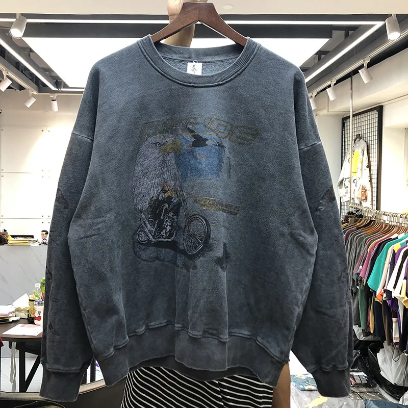 Новые мужские и женские толстовки Rhude свитшоты винтажные повседневные плотные RHUDE худи с логотипом в виде орла мотоцикла