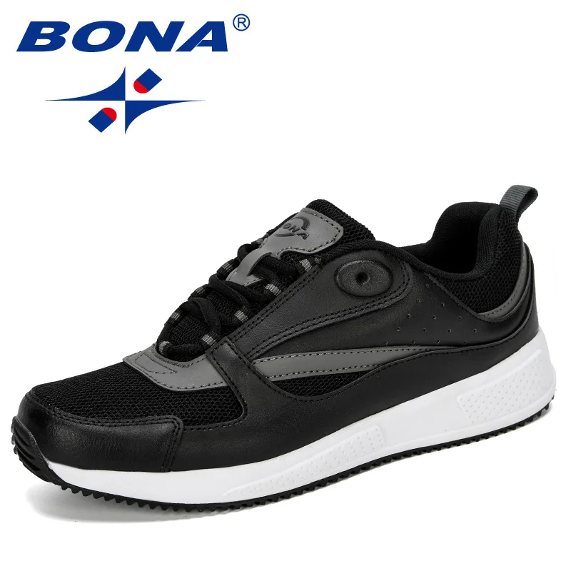 Black dark grey BONA в новом дизайне корова Разделение сетки Для мужчин кроссовки Уличная обувь, кроссовки подошва Атлетическая Спортивная обувь Обучение Zapatills Мода - Цвет: Black dark grey