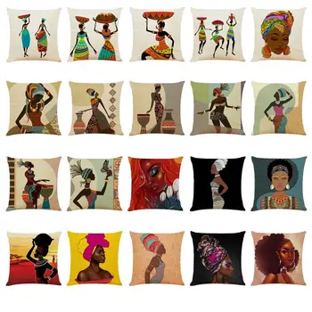 

African Women Style Printed Cushion Home Decor Cushion Cover African Women Pillowcase Throw Pillow Covers For Bedroom