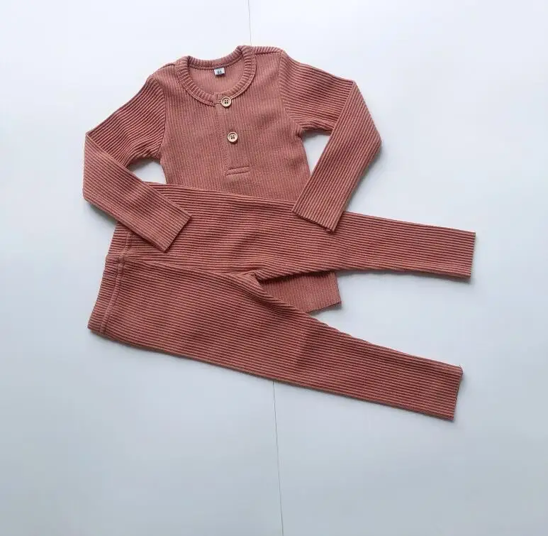 Baby Boys Girls Clothes For Children Ribbed Set Fitted With Full Sleeve Kids Autumn Winter Cloth Pajama Sets Pants Toddler 2 Pcs (8)