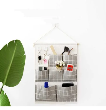 

Cotton And Linen Wall-mounted Storage Bag 7Pouch Hanging Pokcet With Hook Bedroom Door Household Toys Sundries Container