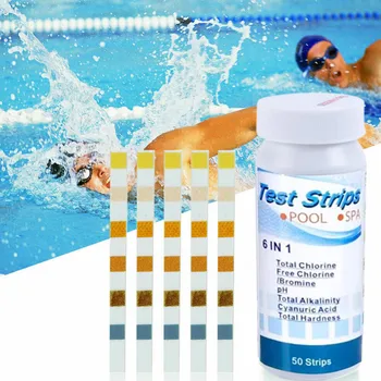 

Hot Multifunctional 6-in-1 Swimming Pool Test Paper Chlorine Strips for Chlorine PH Alkalinity Water Hardness Testing 50 Pcs/set