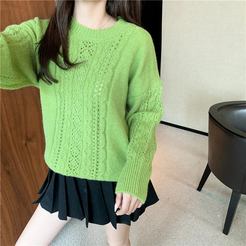 

2019 New Solid Casual Knitted Sweater Female Round Neck Oversized Fashion Ladies Elegant Loose Sweate Women Sweate Pullover