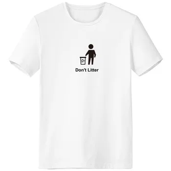

Don't Litter Black Symbol Pattern Crew Neck White T-shirt Short Sleeve Comfort Sports T-shirts Gift