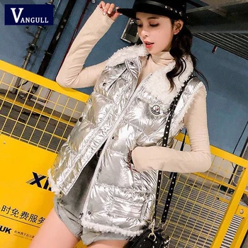 

Vangull Women Vests Winter Outerwear Warm Velvet Sleeveless Cardigan Vest 2019 New Autumn Zipper Solid Thicken Sliver Short Vest