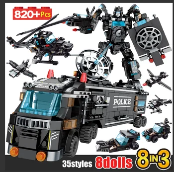 

New SWAT Team Technic Car Motorcycle Building Blocks City Police Station Weapons Truck Ship Robot Bricks Toys Sets For Children