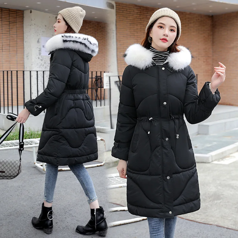 

2019 Winter Fashion down Jacket Cotton-padded Clothes Women's Mid-length Thick Slim Fit Waist Hugging Slimming Korean-style Cott