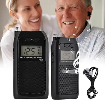 

K-605 Mini Pocket Stereo Radio LCD Digital Radio FM AM Shortwave Radio Receiver Music Player Portable Rechargeable Radio Battery