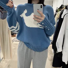 

2021 Autumn Women Sweater Blue Whale Loose Casual Jumper Soft Couple Top Pull Femme Blouse Girl Pullover Jersey Mujer