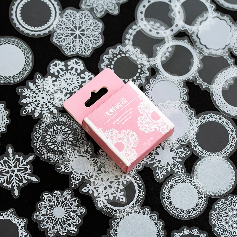 50pcs/pack White lace transparent Cute Boxed Kawaii Decoration Stickers Planner Scrapbooking Stationery Japanese Diary Stickers