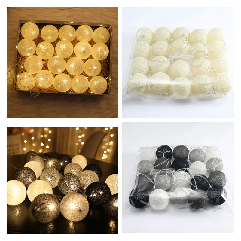 

6cm 10/20 LED Cotton Ball Garland Lights String Christmas Xmas Outdoor Holiday Wedding Party Baby Bed Fairy Lights Decorations