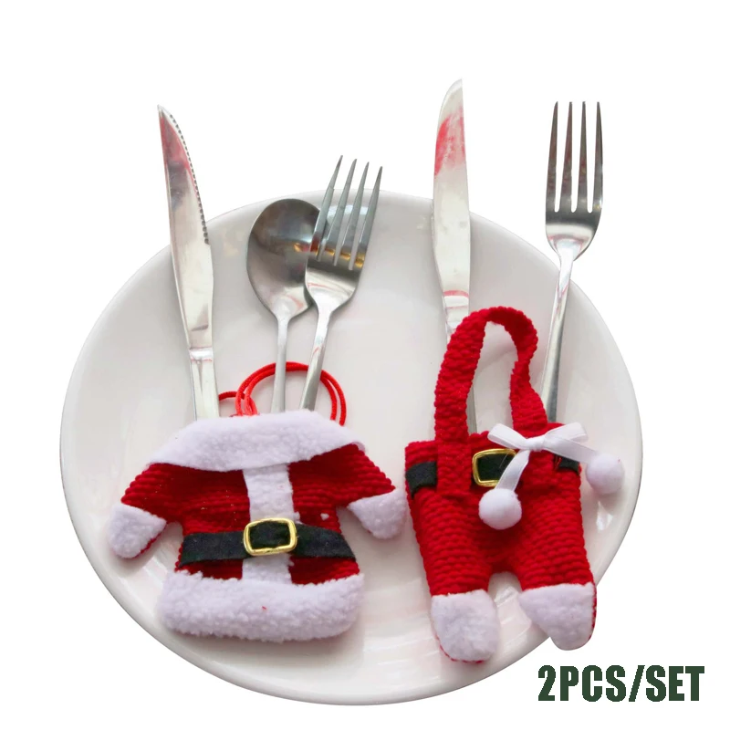 2Ps Merry Christmas столовая посуда карманная вилка, нож, столовые приборы держатель сумка Санта Клаус рождественские украшения для дома Декор для обеденного стола - Цвет: Clothes pants B