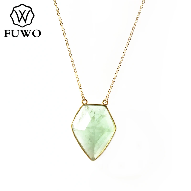 

FUWO Natural Fluorite Labradorite Amazonite Chrysoprase Pink Quartz Necklace With Gold Chain Trimmed Jewelry Wholesale NC255