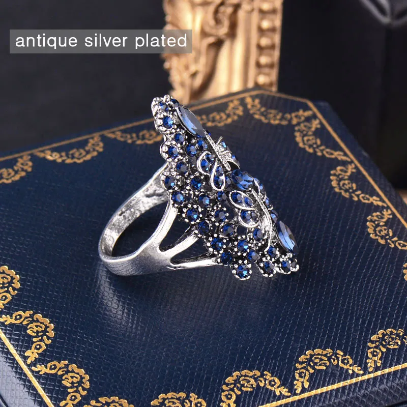 SINLEERY винтажные большие полые кольца из голубого Стрекоза со стразами для женщин античный серебряный цвет Свадебная вечеринка ювелирные изделия JZ565 SSC