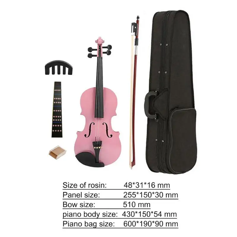 Музыкальный инструмент, скрипка наборы корпус из липы задняя пластина Кленовая головка тренажер 1/8 шина акустическая скрипка с коробкой чехол канифоль - Цвет: Розовый