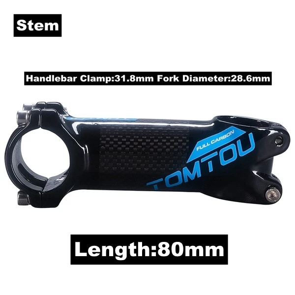 Stem 80MM TOMTOU синий глянцевый 3K руль из углеродного волокна, наборы рулей для велосипеда, руль для горного велосипеда+ подседельный штырь+ вынос руля-TS8T75 - Цвет: Stem 80MM