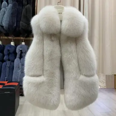 Белый Новое поступление, милая модная женская шуба Highstreet, современная женская шуба из натурального меха лисы, очень удобная мягкая шуба из натурального меха - Цвет: Белый
