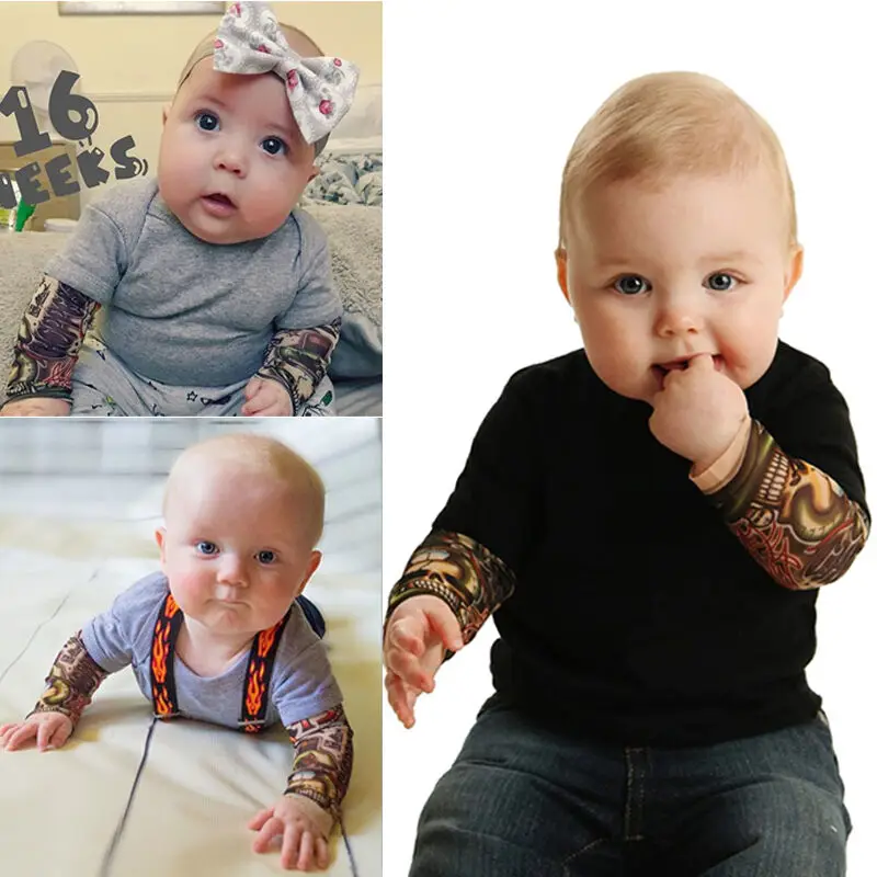 Детский комбинезон для девочки, мальчика, ребёнка с принтом тату, с длинными рукавами, боди, одежда, топы