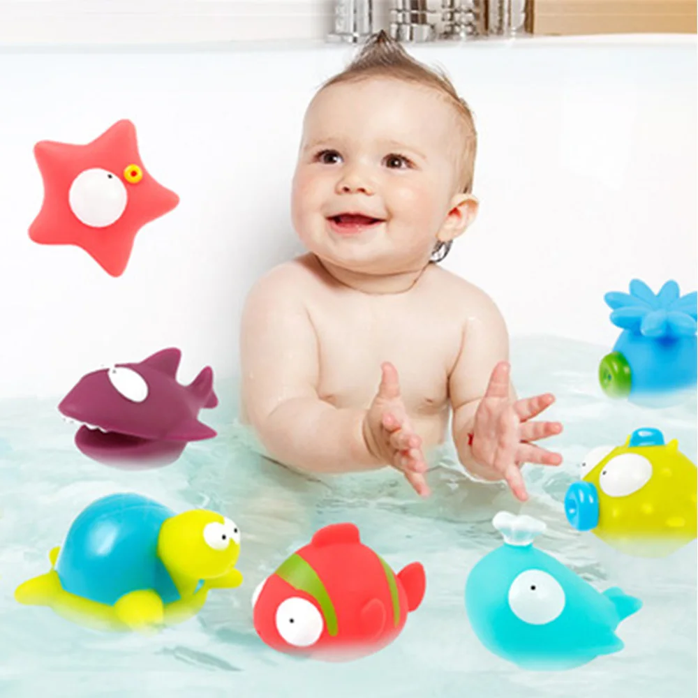 9pcs New Baby Bath Toys Squeeze Spraying Dabbling Toys Kids Float Water