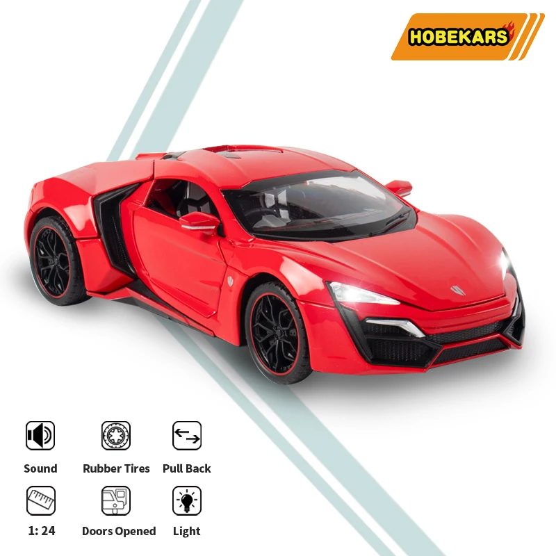 

HOBEKARS 1:24 Metal Alloy Model Car Diecasts & Toy Vehicles Simulation Super Sport Car Pull Back Sound Light For Collection