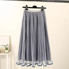 Серые плиссированные юбки женские осенние и зимние новые юбки трапециевидной формы с высокой талией винтажные сетчатые юбки до середины икры женские