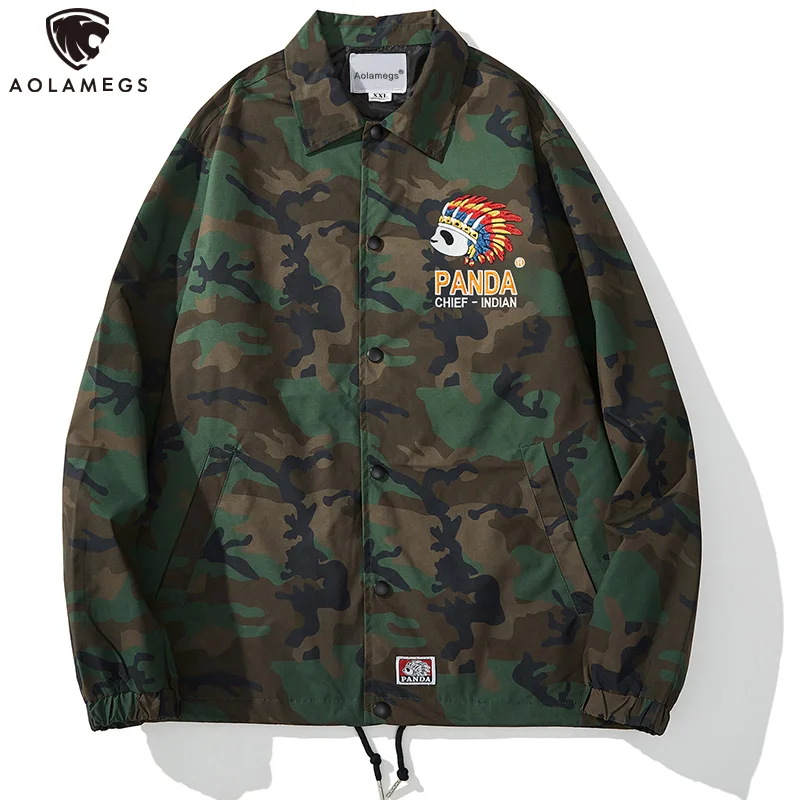 

Aolamegs Panda Embroidery Jacket Men's Winter Fashion Casual Cargo Coat Couple Chinese Style Vintage Jackets Harajuku Streetwear