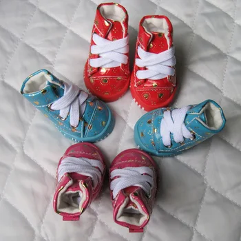 

4pcs/Set Pet Dog PU Leather Shoes Puppy Cat Rainproof Non-slip Sneakers Fashion Three-color Peach Heart Sandals Candy Colors