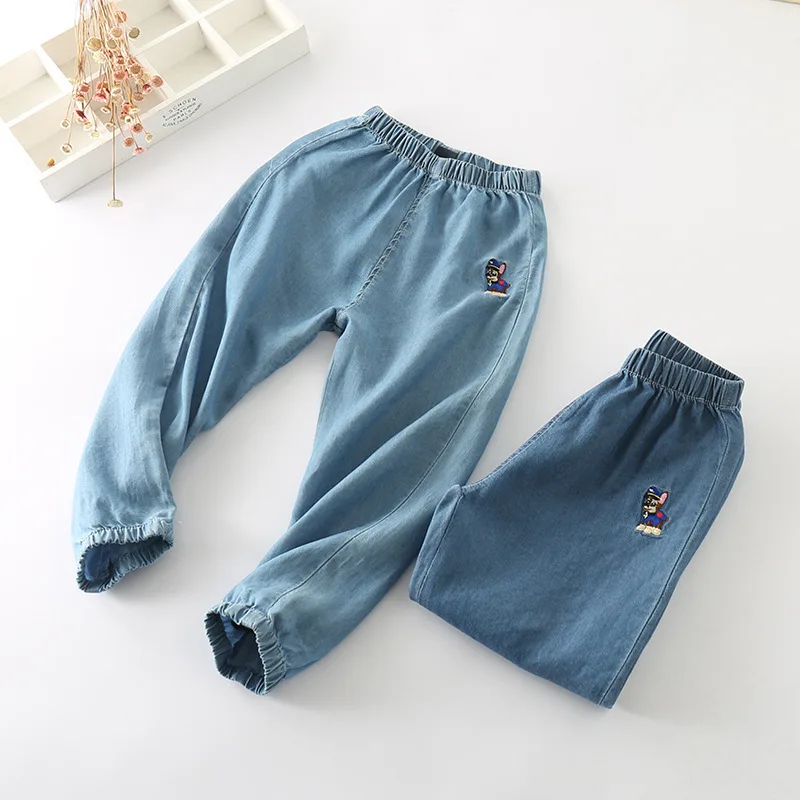 Г. Новые летние товары, Детские противомоскитные штаны с вышивкой в виде мультяшного щенка детские джинсы из тенселя в Корейском стиле