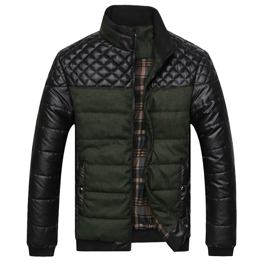 

Winter Men's Jackets Coats New PU Patchwork Designer Thicken Warm Bomber Jackets Men Windbreaker Cotton-Padded Jackets