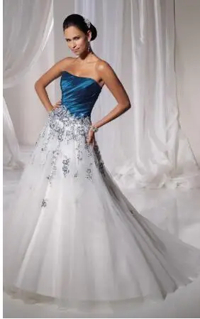 same as picture Элегантное голубое и белое платье-Русалка Vestido De Noiva кружево с аппликацией и бисером длинное свадебное платье с длинным подолом платья для матери невесты - Цвет: same as picture