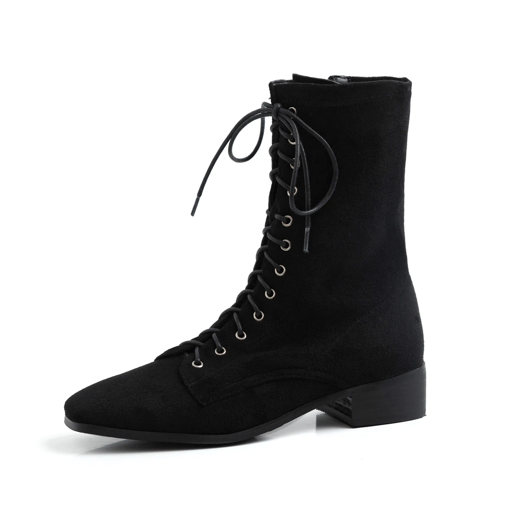 Meotina/Зимние ботильоны; женские полусапожки из натуральной кожи на блочном каблуке; обувь на молнии с квадратным носком; женская обувь черного цвета; сезон осень; размеры 34-39 - Цвет: Black 1