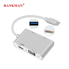 Rankman tipo c a 4k hdmi-compatível vga dvi usb c 3.0 adaptador para macbook superfície samsung s9 dex huawei p30 doca tv projetor